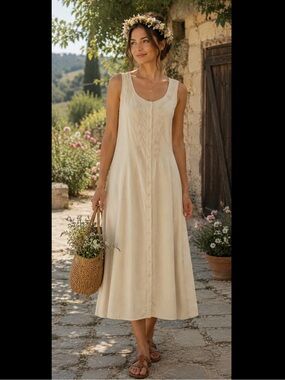 Magic Cream Sleeveless Button-Front Maxi Dress